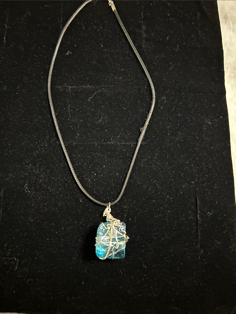 Turquoise Blue Wire-Wrapped Stone Pendant Necklace